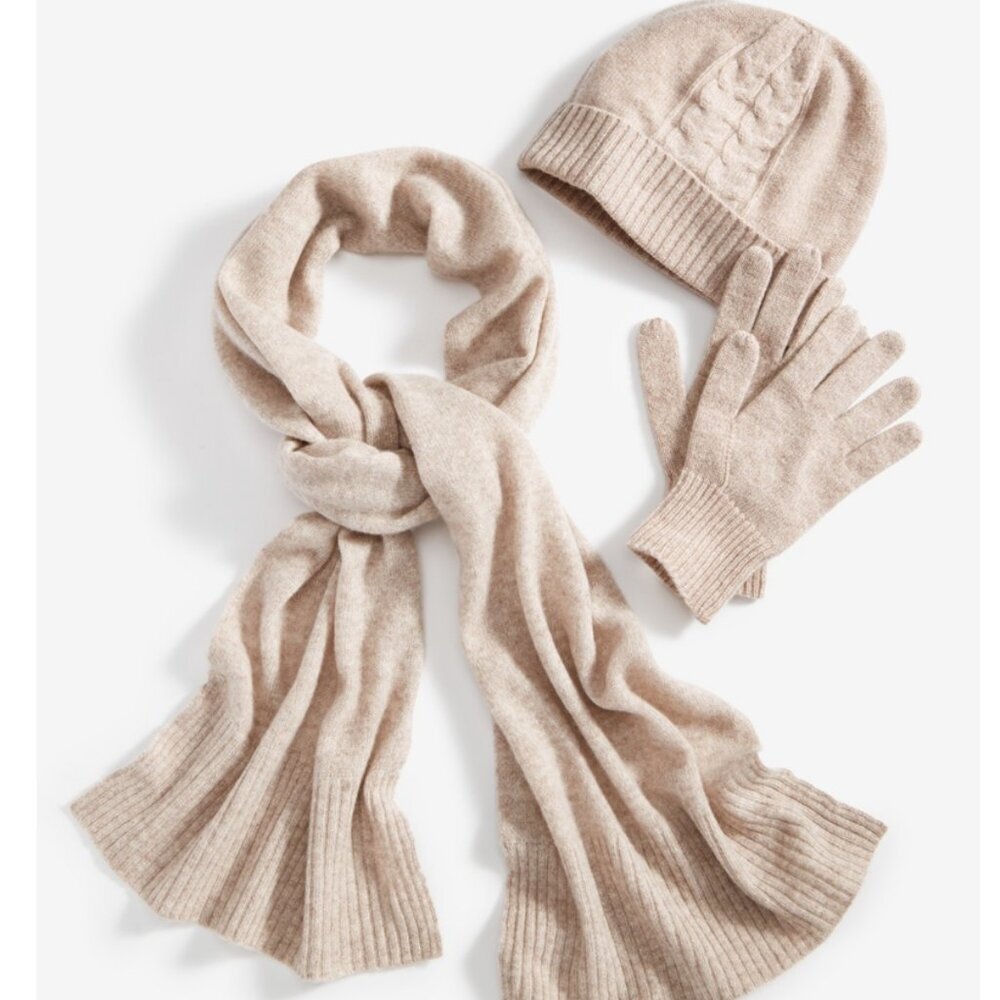 Charter Club Cashmere Hat, Gloves & Scarf Boxed Gift Set- Pearl Taupe Heather - Picture 4 of 4